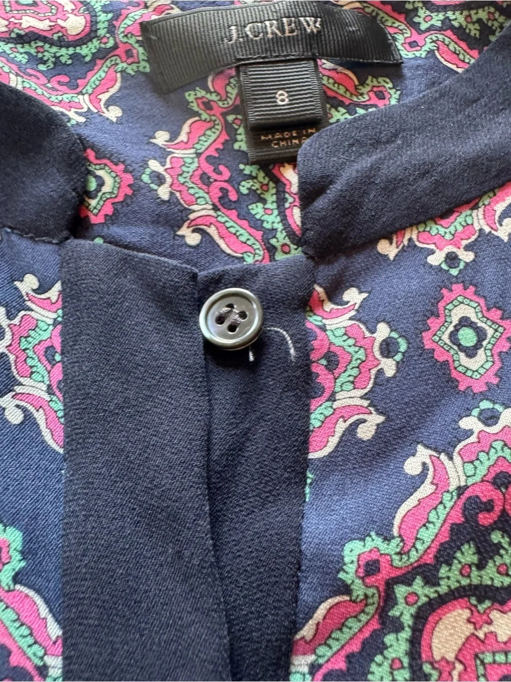 J. Crew 100% Silk Navy with Pink Geometric Print Shift Mini Dress Size 8